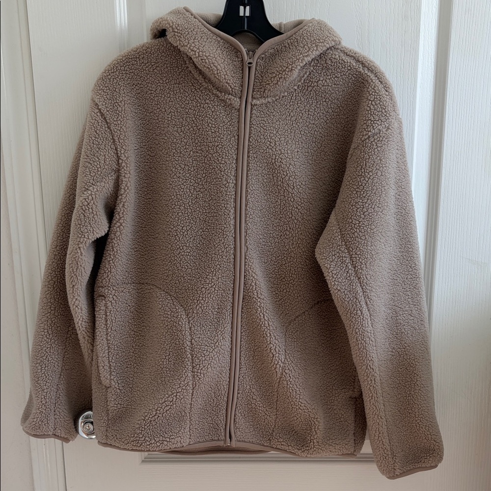 NEW MUJI Cozy Hooded Fleece Jacket - Taupe